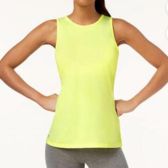 Ideology Women's Neon Yellow Dry-Fit Workout Tank Top with Keyhole-Back - Picture 4 of 7